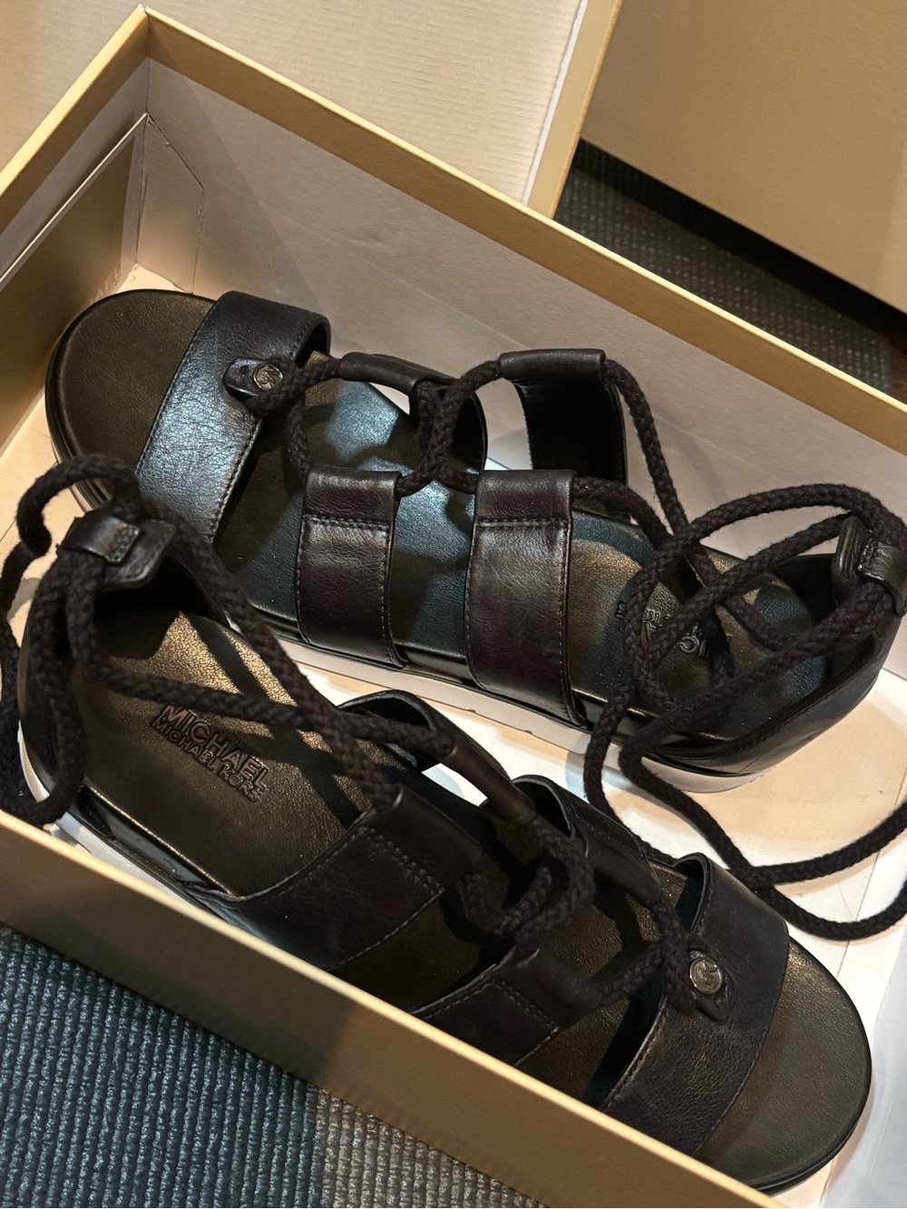 Michael Kors Black Leather Lace-Up Gladiator Sandals